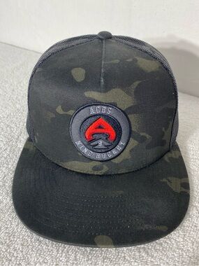 Aces Nine Hockey Black Green Camo Mesh Back Snap Back Trucker Hat